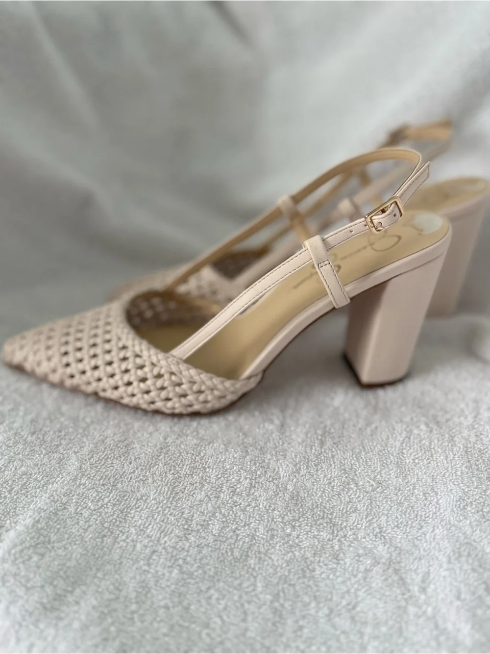 Jessica Simpson Woven Slingback Heels in Light Beige